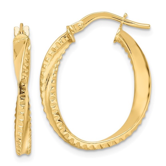 14k Yellow Gold Polished Twisted Oval Hoop Earrings 24 L x...